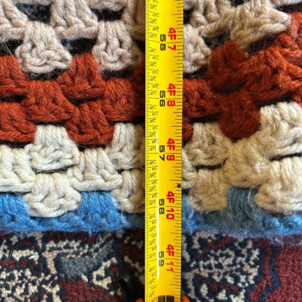 Vintage Handmade Granny Square Crochet Multicolored Blanket